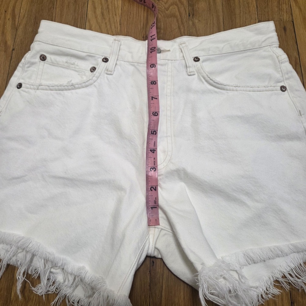 Agolde Parker Long High Rise Cut Off Raw Hem Jean Shorts Creamy White Size 27 - Picture 9 of 10